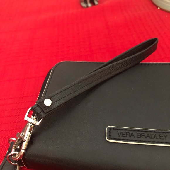 Vera Bradley zip around black Faux leather wallet, 4 card slots with two slits. - Picture 2 of 12